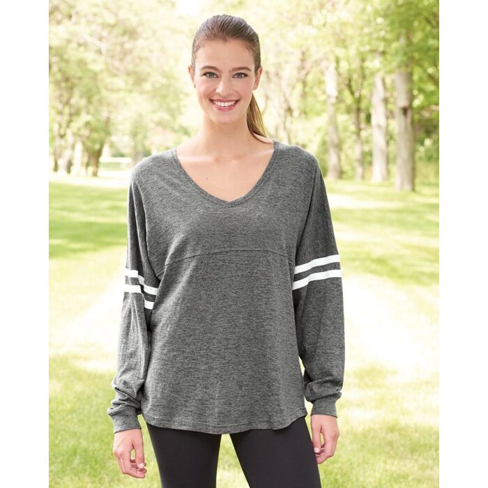 Women’s Slub Jersey Varsitee V-Neck Long Sleeve T-Shirt Thumbnail