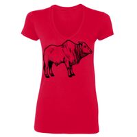 SoftStyle® Ladies' 4.5 oz. Junior Fit V-Neck T-Shirt Thumbnail