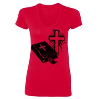SoftStyle® Ladies' 4.5 oz. Junior Fit V-Neck T-Shirt Thumbnail